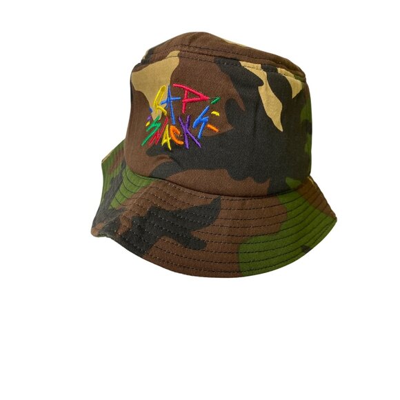 Rap Snackz Green Camo Bucket Hat With Multicolor‎ Embroidery Hip Hop Graffiti - Picture 2 of 5